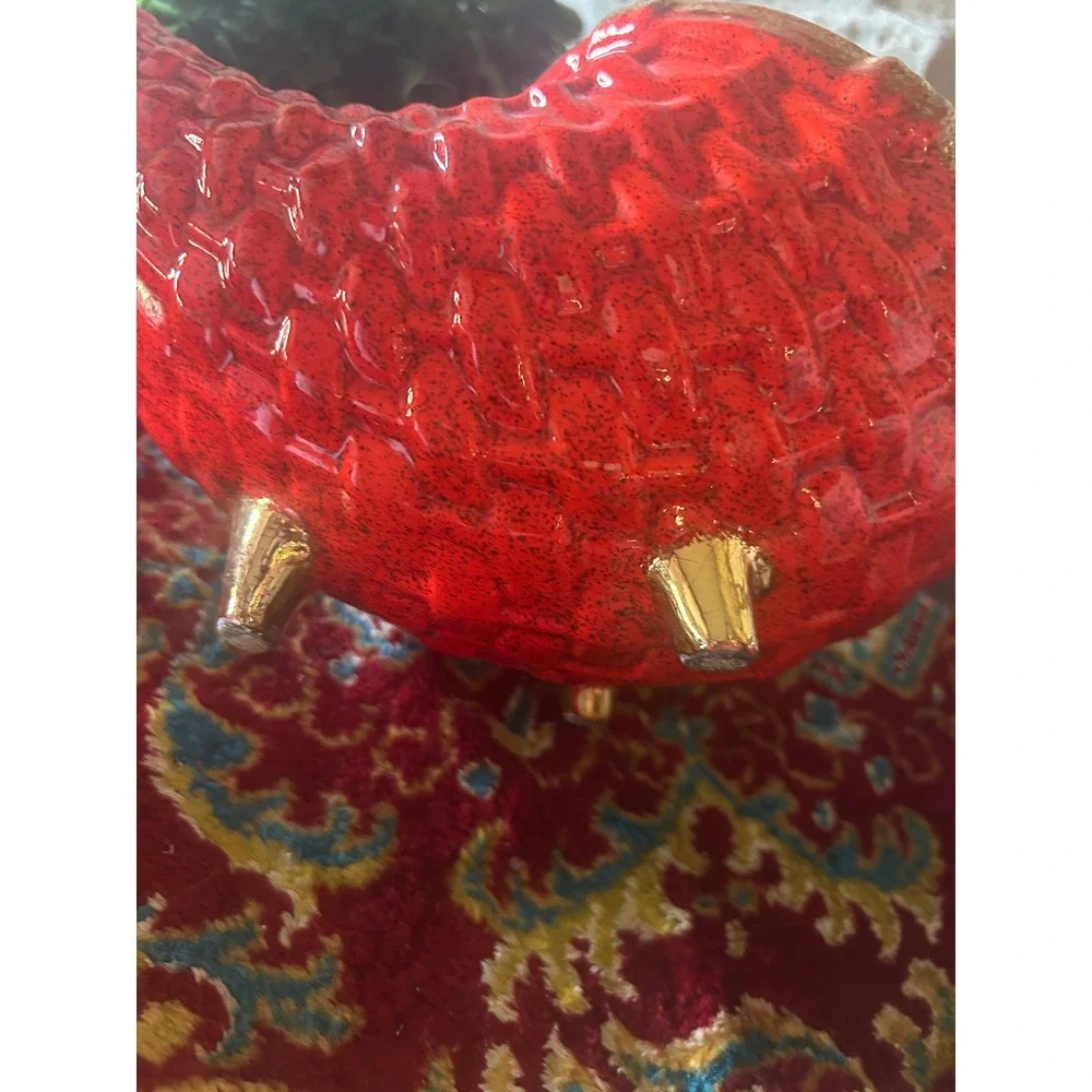 Vintage Ceramic Cornucopia Horn of Plenty Orange Textured Gold Trim